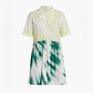 Rosie Assoulin Yellow and Green Tie-Dye Mini Gathered Shirtdress